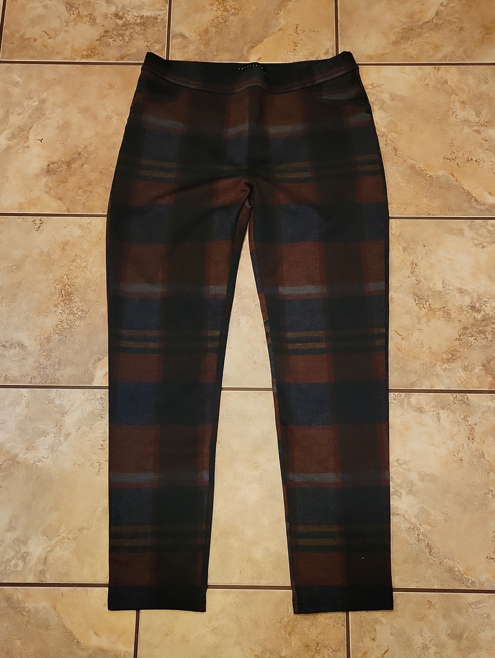 Sanctuary Plaid Slim Pull On Stretchy Pants, Size L